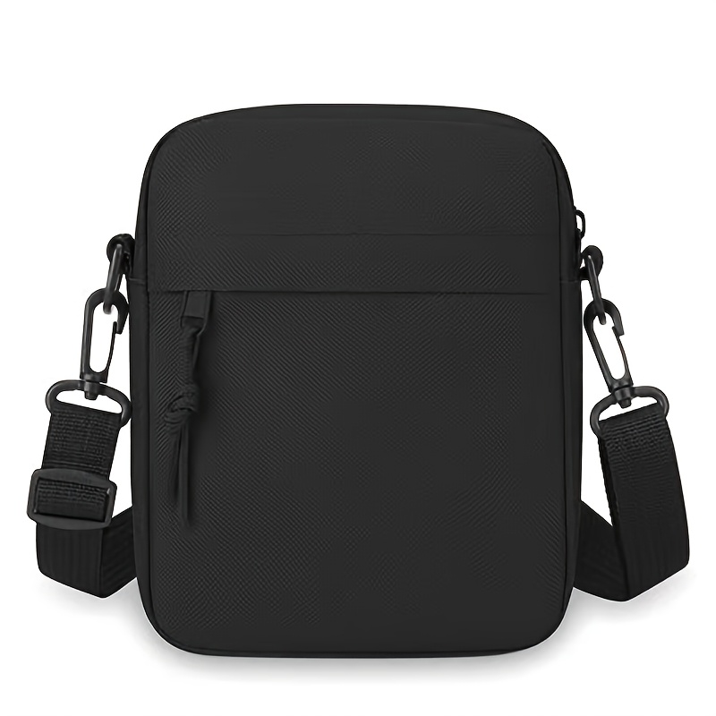 TEMU Unisex Mini Crossbody Bag - Lightweight Solid Color Black Shoulder Bag With Adjustable Strap & Zipper Compartments, Compact Mobile Phone Pouch For Everyday Use, | Textured Finish, Small Purse