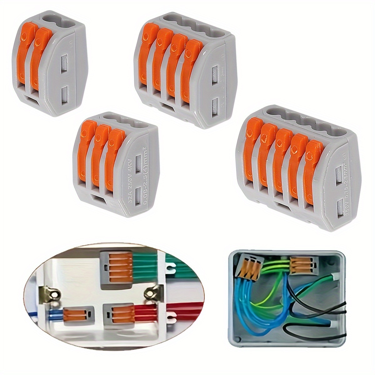 40pcs Lever Wire Nut Connectors Conductor Compact Splicing Wire Connectors Assortment Pack Lever Connector Kit 2 3 4 6 Way Butt Terminal Connectors Quick Block 2 3 Circuit Inline Splices 2 Port 5 Port G 601099515622852