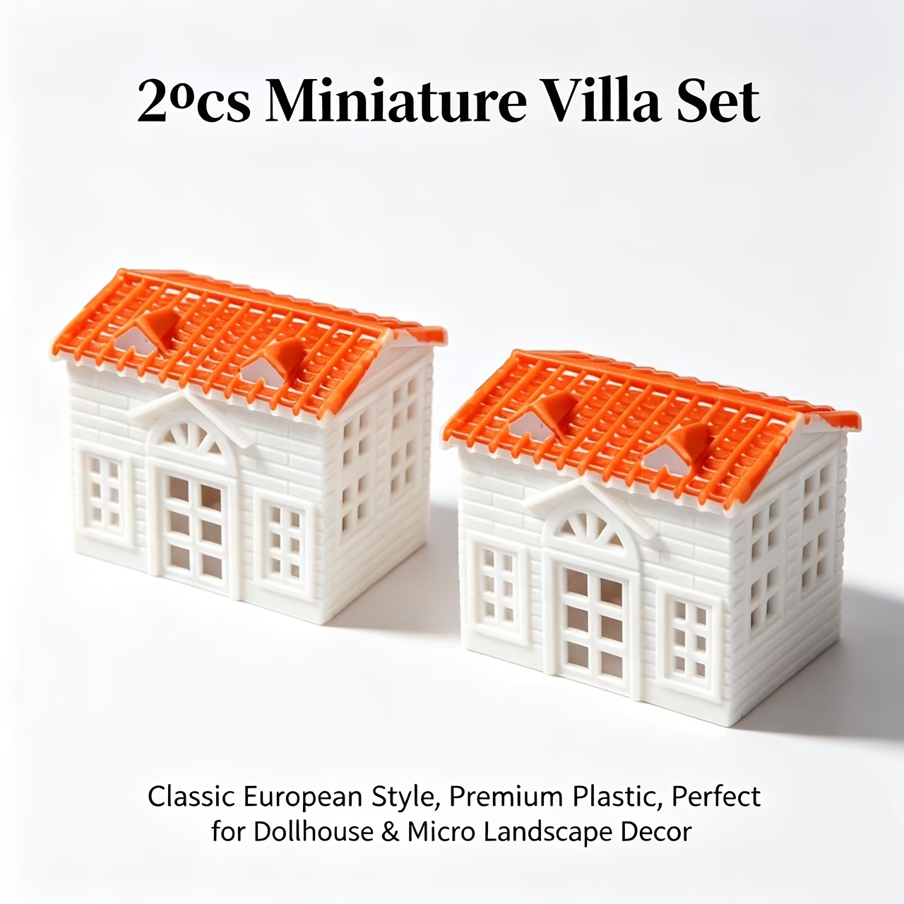TEMU Miniatura Pequeña Europea Juego de 2 piezas, Techo Naranja Pared Villa , Ornamento de Escenario de Mesa de Arena, Micro Paisaje Decoración de