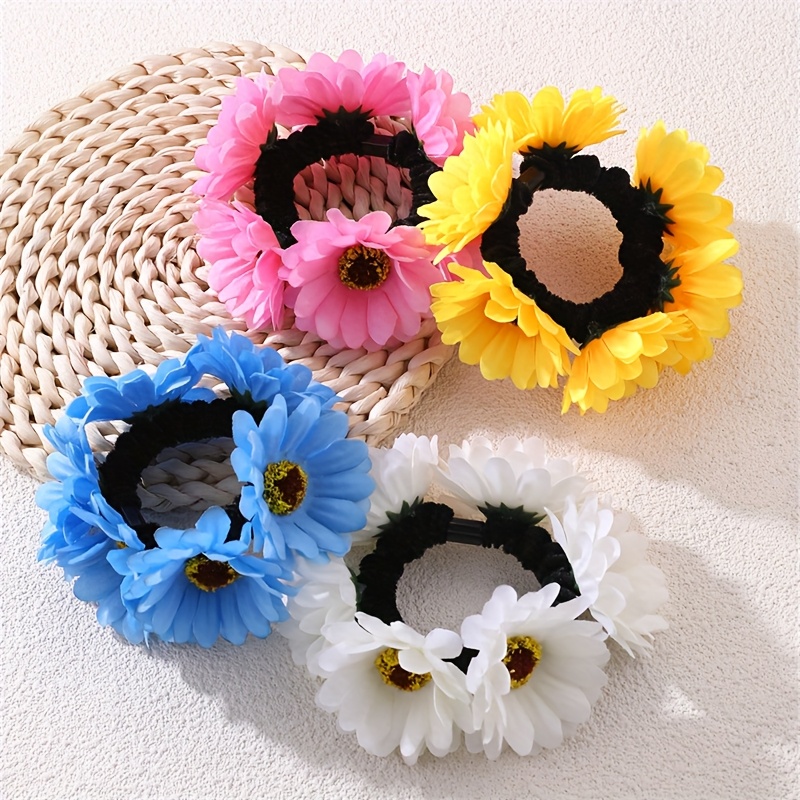 TEMU 1/4pcs Sweet And Elegant Floral Hair Ties For Women And, Fashionable Hair Accessories For Ponytails And Buns