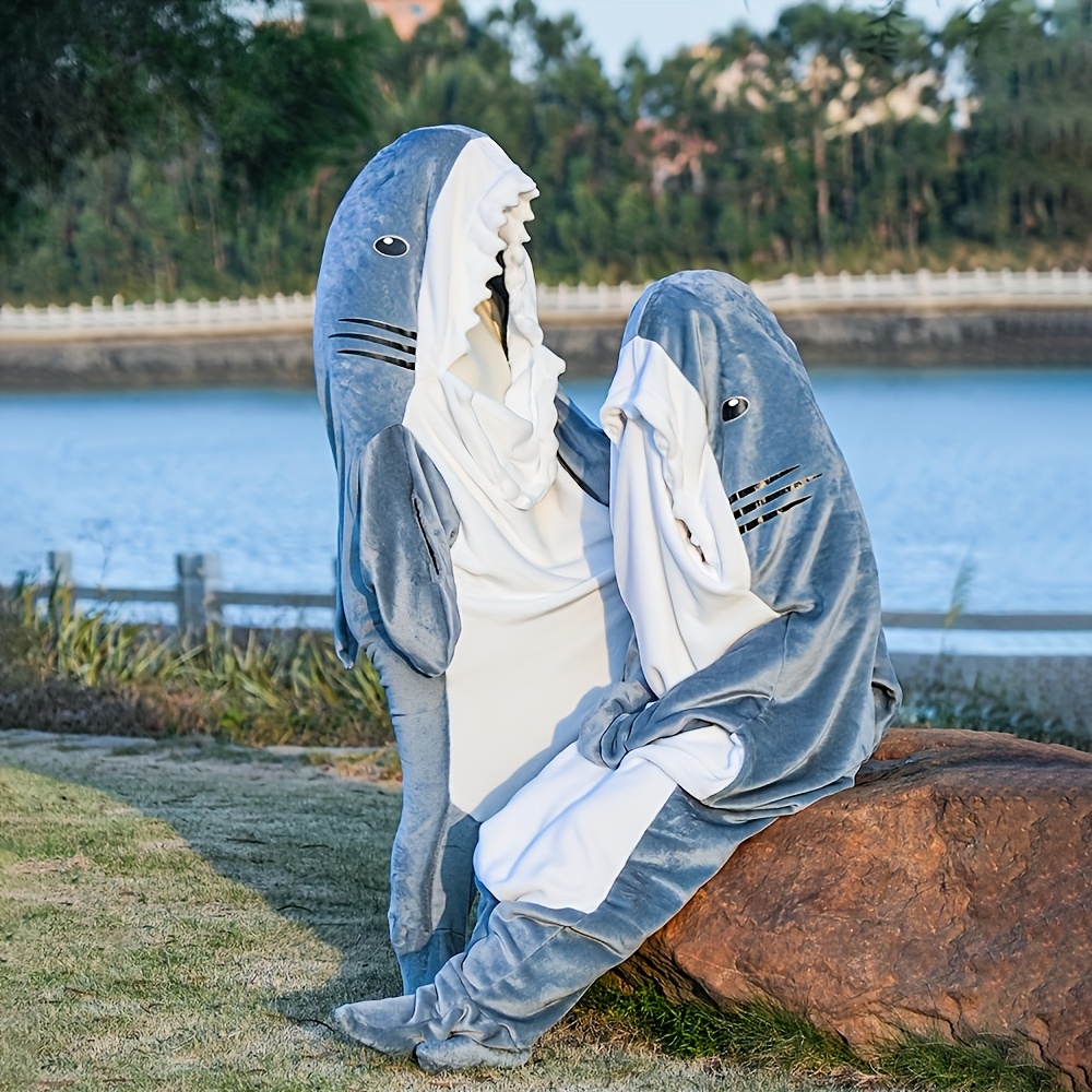 1pc shark blanket reversible flannel embroidered wearable Temu