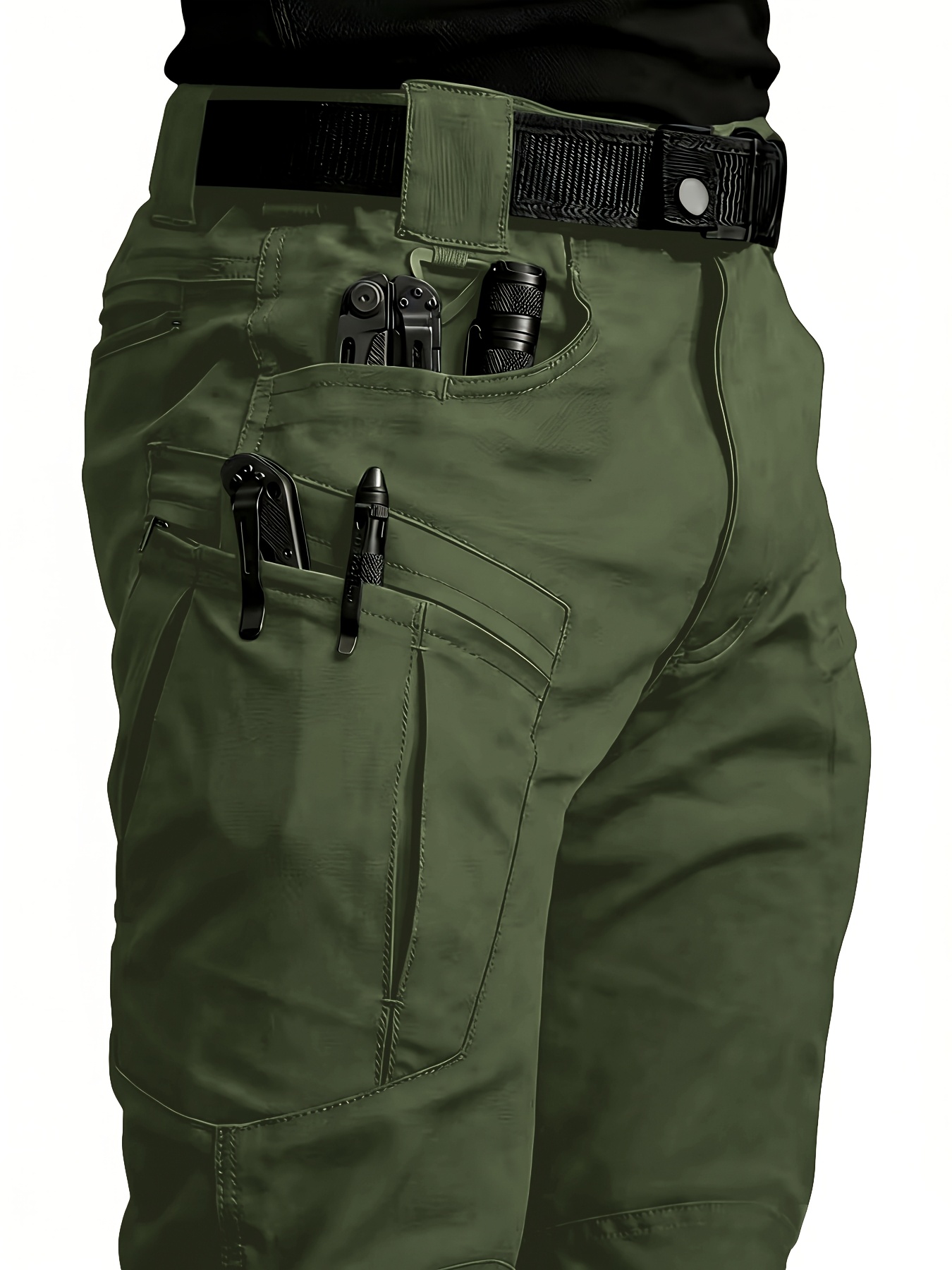 fern green Color Men’s Tactical Cargo Pants Multi-Pocket Solid Color Soft Micro-Stretch Fabric Breathable, Durable, Functional, Suitable for Daily Casual, Outdoor, and Sports, No Belt