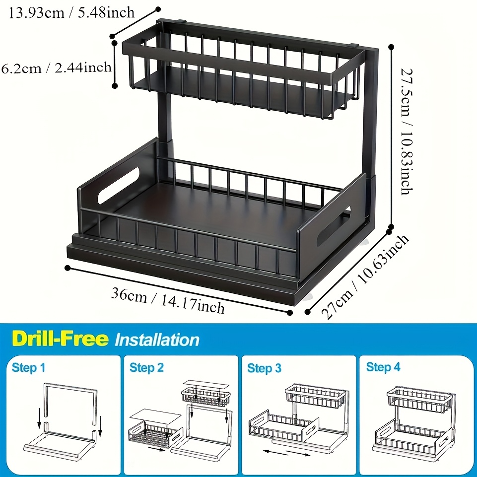 can racks pull out cabinet organizer sliding out sink shelf cabinet storage shelf storage kitchen and bathroom black saving shelving Product details 2