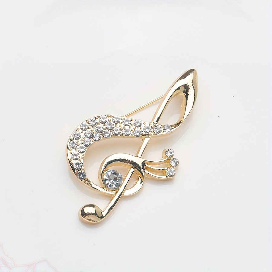 Minimalist Luxury Rhinestone Golden Niche Design Brooch For Women, Musical Note Personality Corsage Pin Clothing Accessory