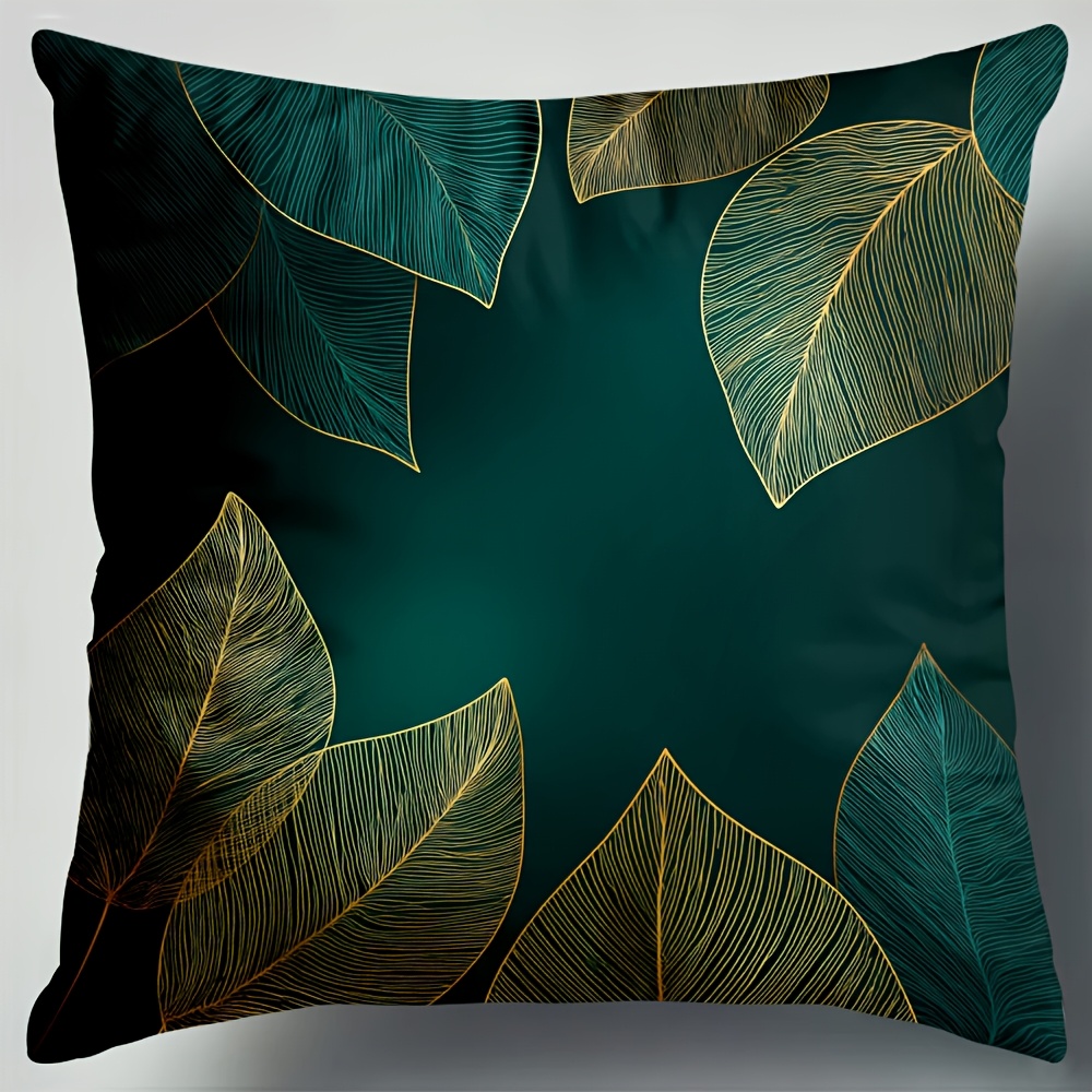 4pcs botanical emerald green   pillow covers large 18x18 inch luxury cushion covers with hidden zipper closure deep teal and golden   for living room bedroom sofa housewarming or   no fringe needed pillow covers for living room vintage style textured fabric bedroom accessories doublesided print   print decorative pillows   Product details 1