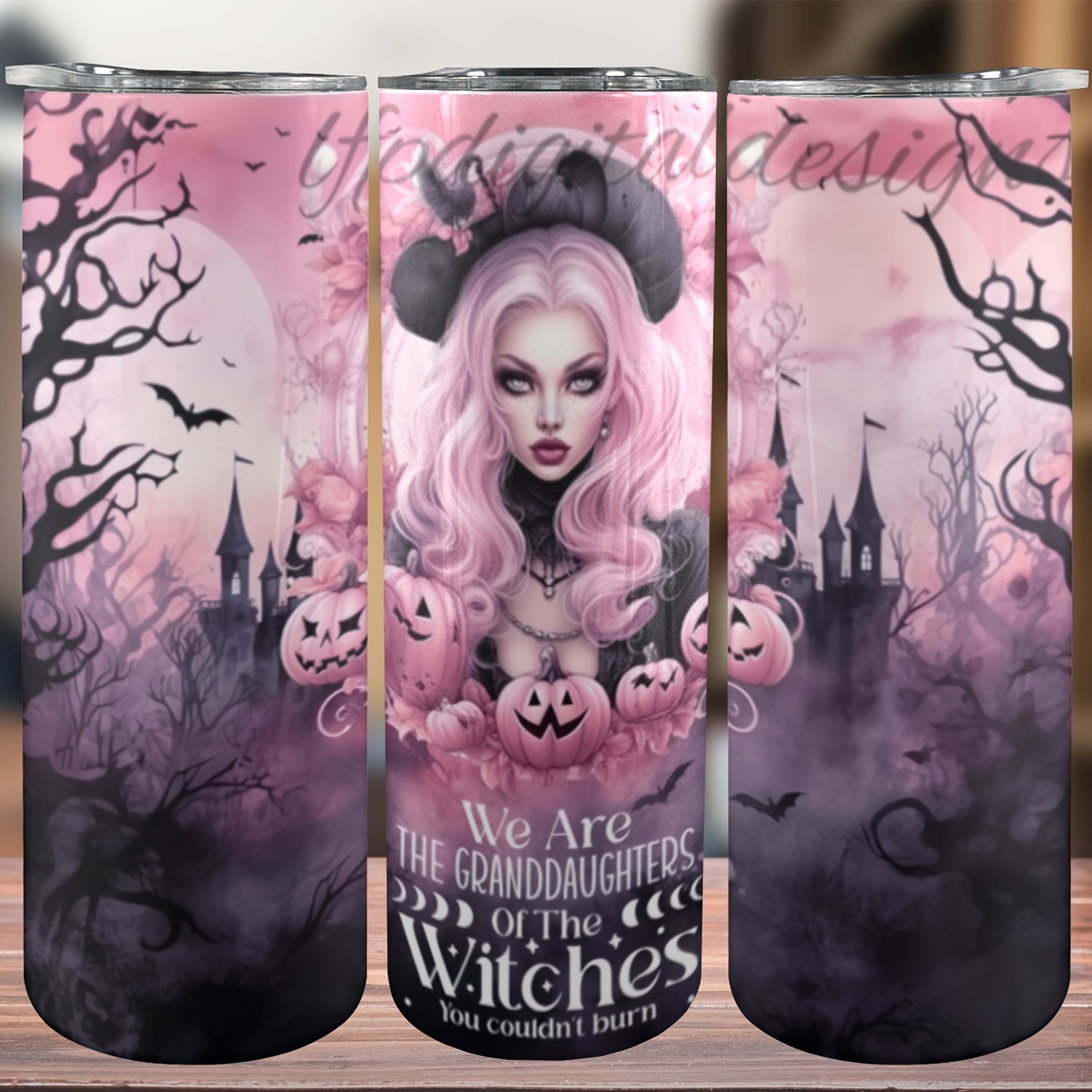 

Festive 20oz Halloween Pink Witch Tumbler With Lid And Straw - Insulated Stainless Steel Drinkware For Outdoor Travel - Perfect For Summer, Winter, And Everyday Use