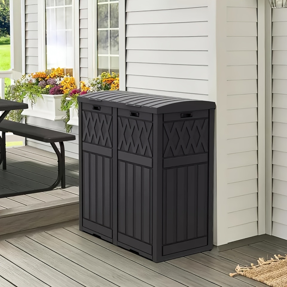 

Quotad 62-gallon Dual-bin Resin Outdoor Trash Can With Layered Lid And Drip Tray.