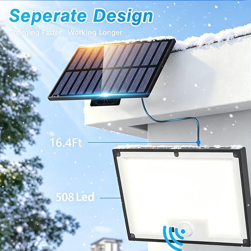 3pcs Lampes Solaires d'Extérieur à Détecteur de Mouvement GHJXZV, 508pcs Projecteurs de Lumière Blanche, Lumière Divisée avec 3 Modes, Télécommande et Câble de 5M, IP65 Extérieur/Jardin/Garage/Escalier/Porte/Cour/Lumières d'Halloween/Noël, Lampes de Festival