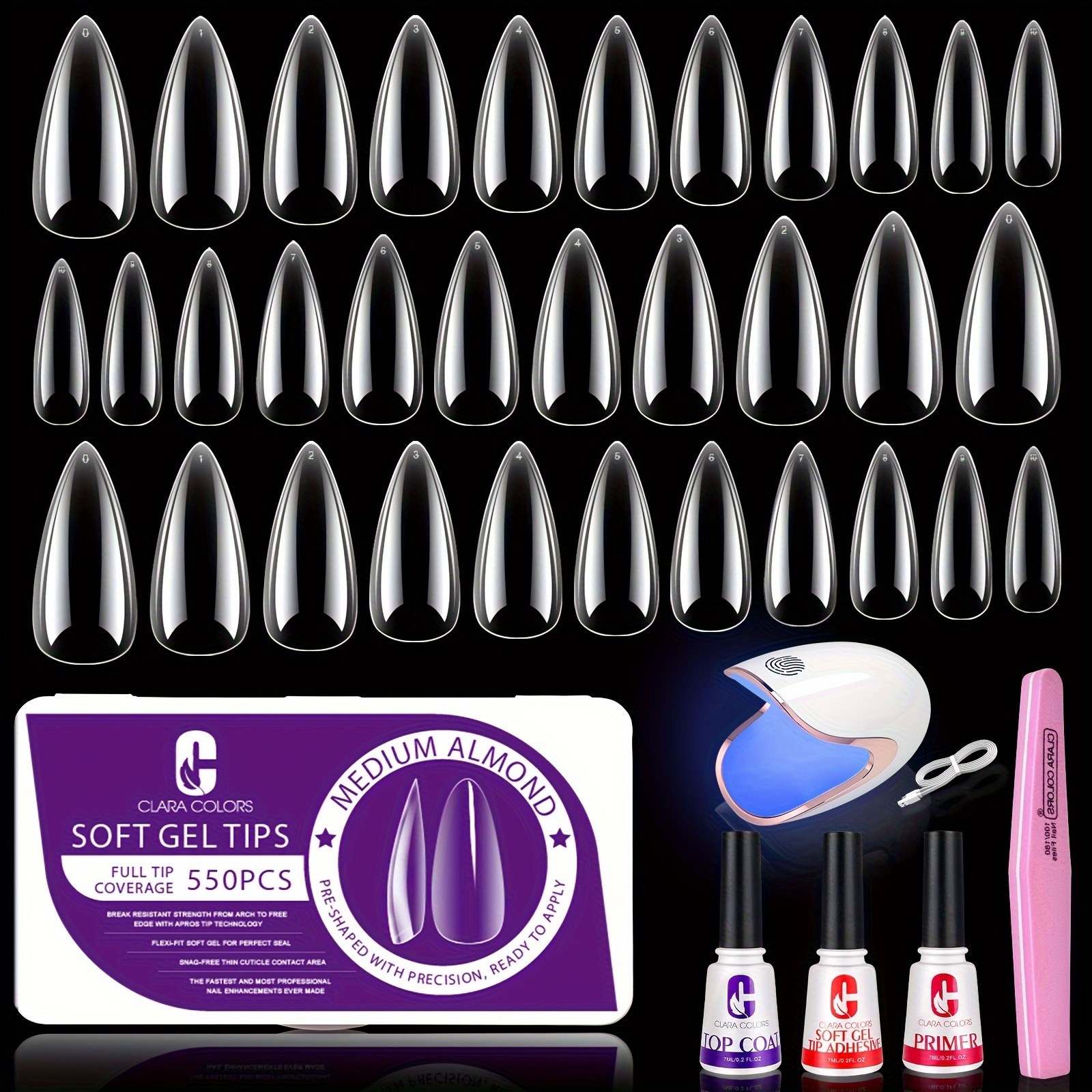 

Tips And Glue Gel Kit - 550pcs Soft Gel Nail Tips Medium Shape