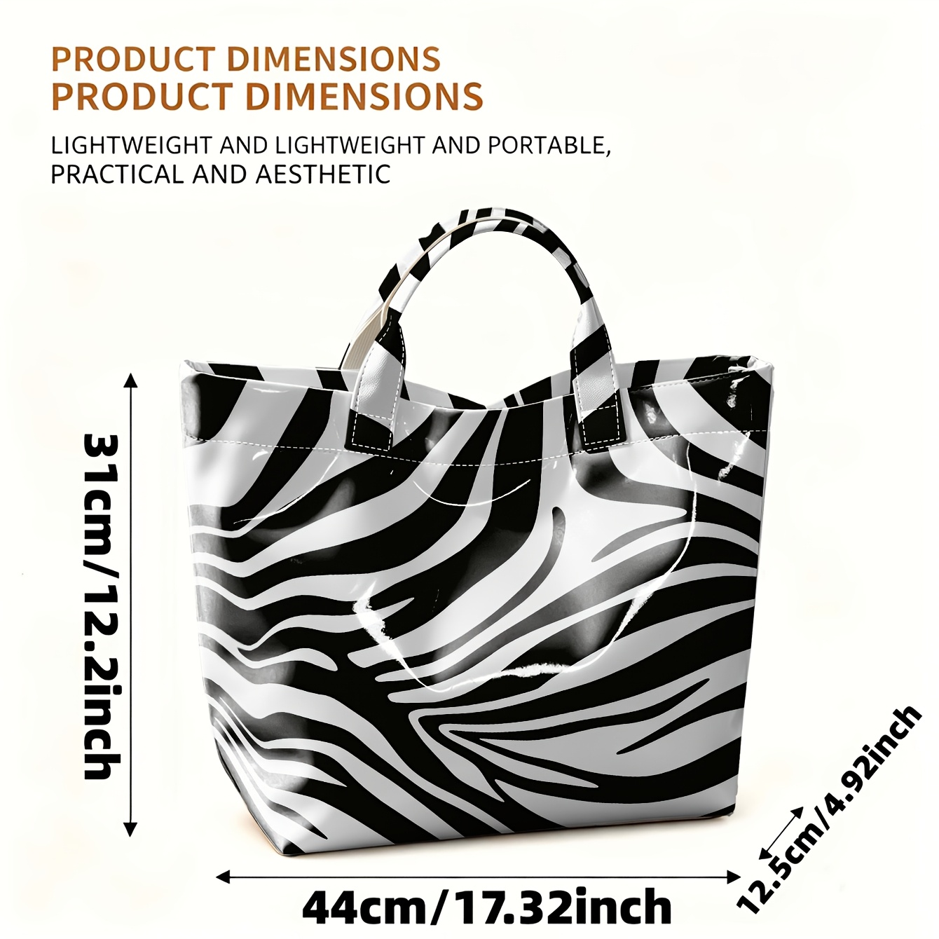 TEMU 1pc Classic Zebra Stripe Pattern Women's Pvc Quilted Printed 2d Tote Bag, Large-capacity Soft Shoulder Bag, Reusable Foldable Handbag, Suitable