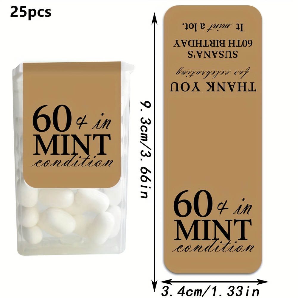 TEMU 15/25/50pcs Suitable For 40th 50th 60th 70th 80th Birthday Party Mints Labels - Personalized Name & Age Number Glitter Suitable For Tic Tac