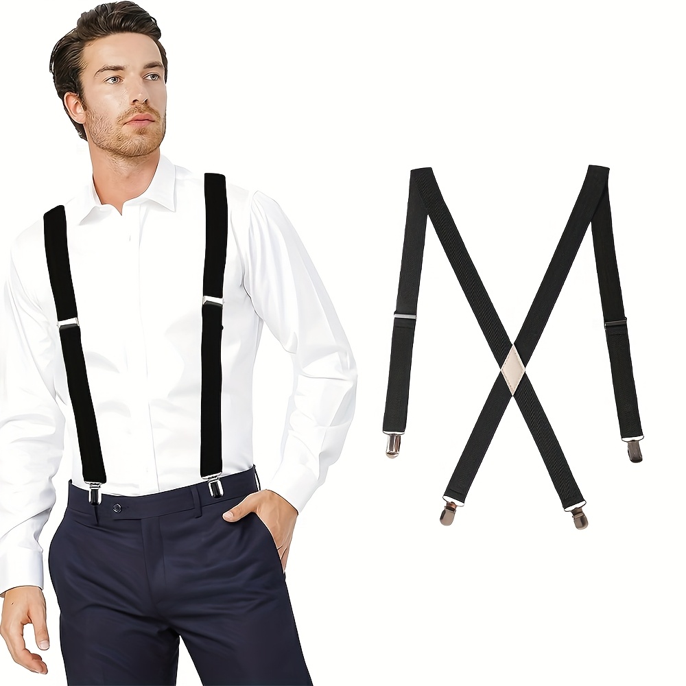 Men' Color Suspenders, X-cross Elastic Trousers Belt, Suitable For Business, Banquet, Wedding, Sports And Daily Wear