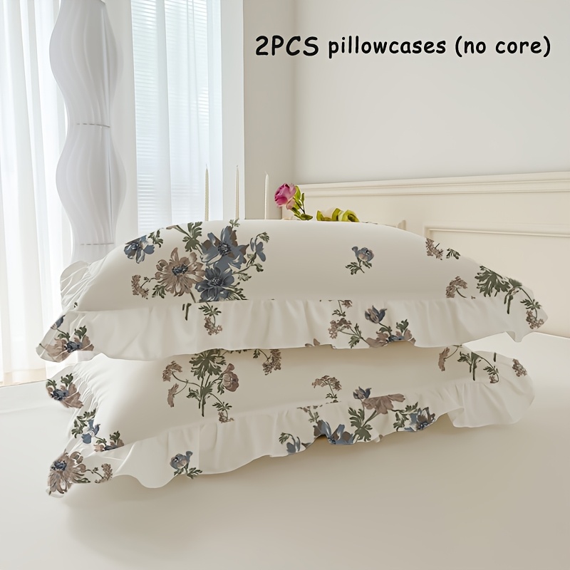 Image of 2-pack Floral Print Craft-style Pillowcases (pillowcases X2, Pillow Inserts Not Included) Pattern Craft-style Pleated Envelope Pillowcases Pillow Protectors Bedroom Dorm Bedding