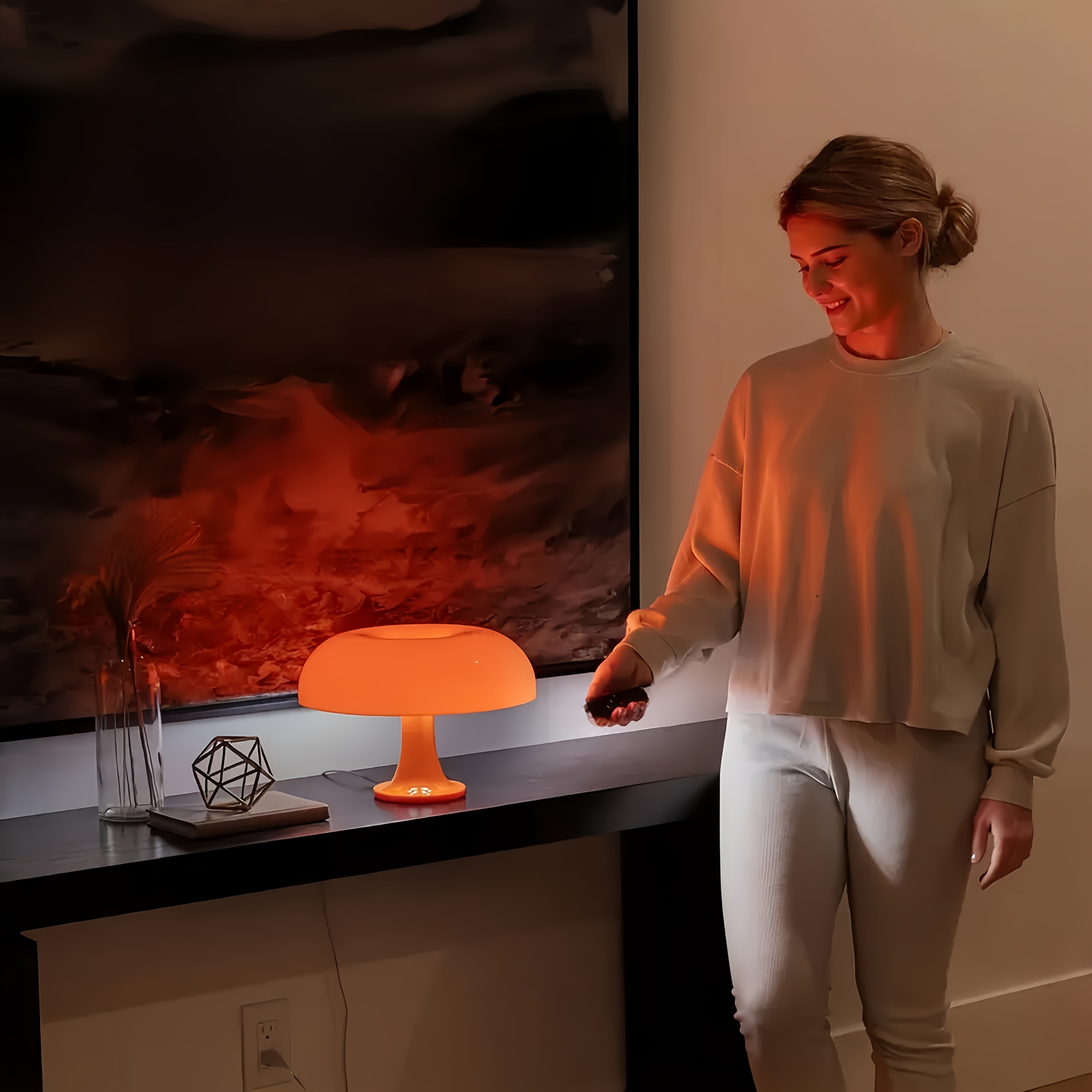 1pc Orange LED Mushroom Lamp - USB-Powered Decorative Night Light with Warm Glow for Bedroom, Kitchen, or Study, Modern Ambient Lighting for Cozy Spaces, Bedroom Lighting | Whimsical Lamp Design | Glossy Finish Lamp, Table Lamp for Bedroom