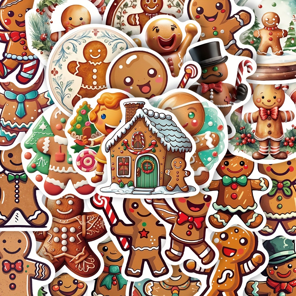 

50 Christmas Gingerbread Man Stickers Notebook Laptop Journal Phone Case Luggage Holiday Decoration Decals