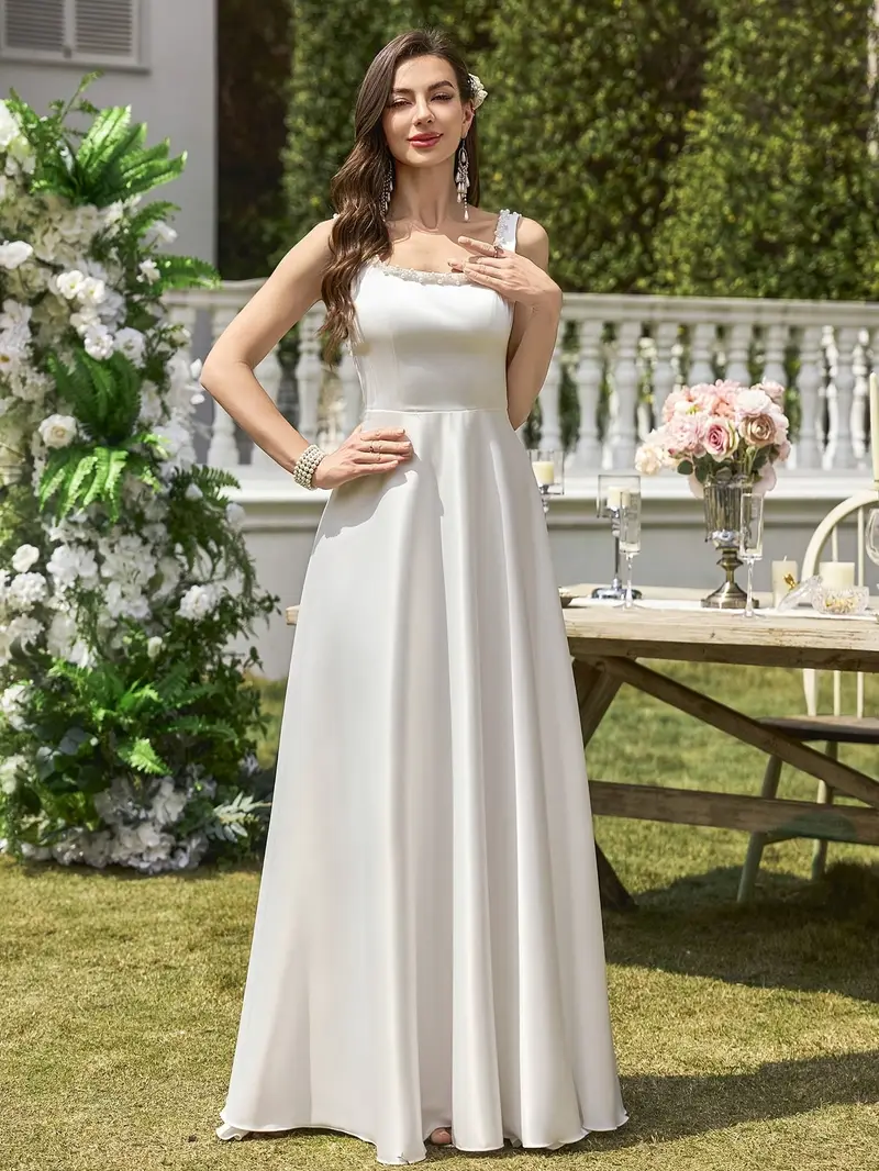 square neck backless satin wedding dress intricate hand - Temu square neck backless satin wedding dress intricate hand - Temu