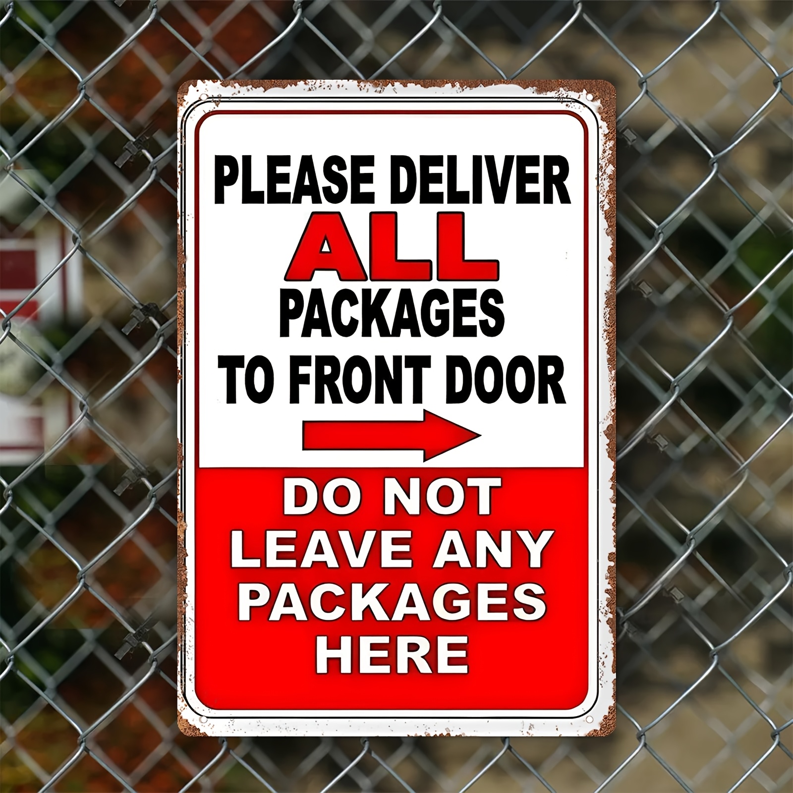 

Please Deliver All Packages To Front Door" - Metal Sign With Right Arrow, Vertical Wall Art For Home & Yard Decor