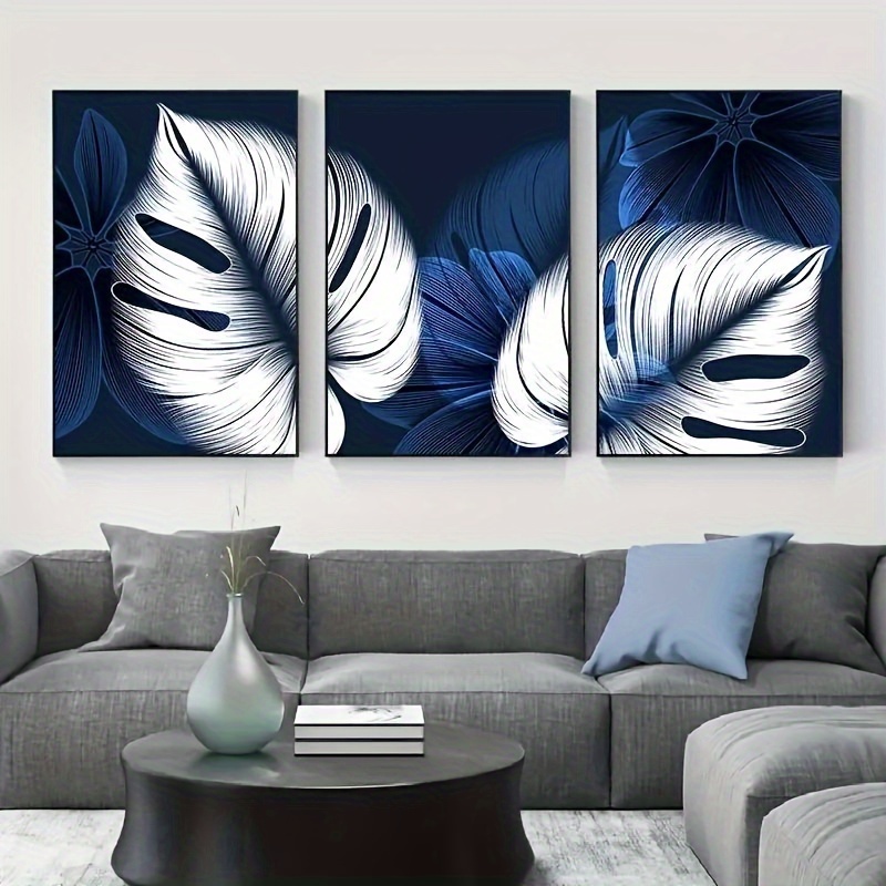 

3pcs Unframed Abstract Blue White Plant Leaf Posters Print Modern Home Decor Picture Wall Art Canvas Painting Nordic Living Room Decor Wall Art Painting