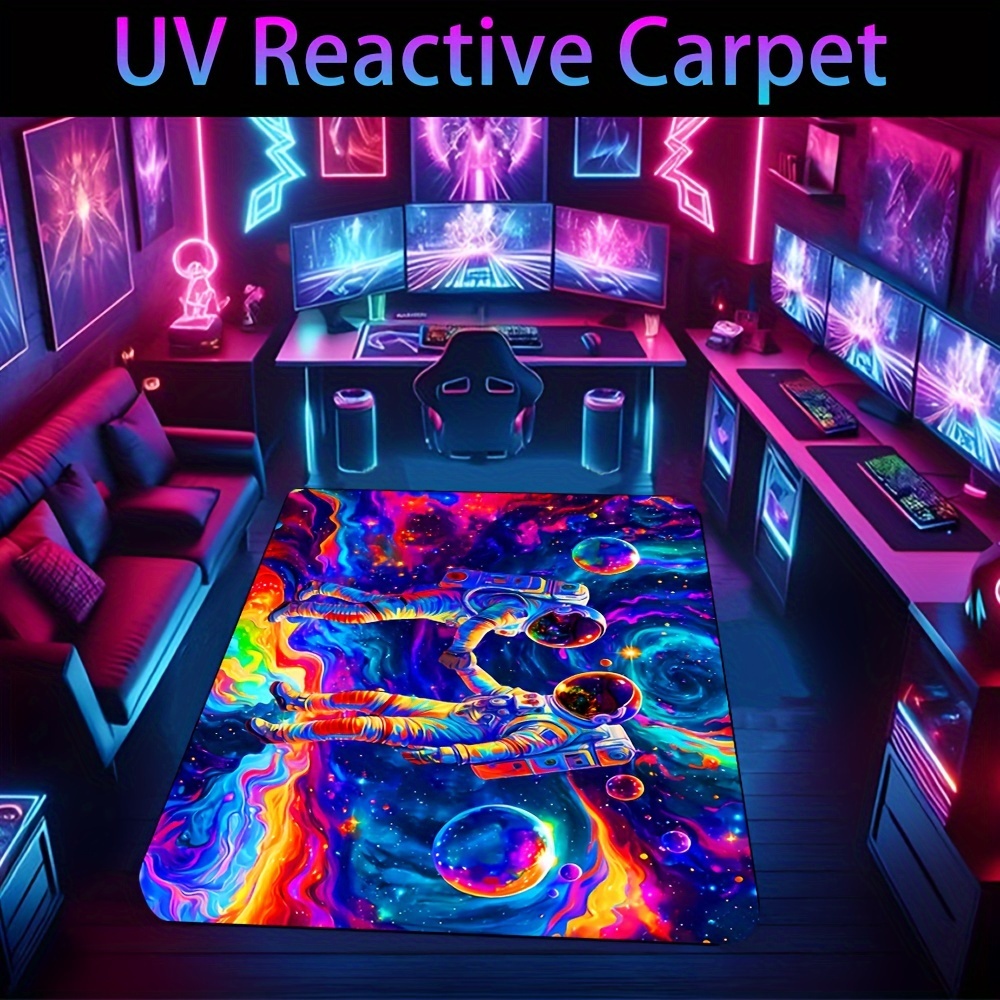 

Astronaut-themed -the-dark Rug - Uv Reactive, Non-slip & Washable For Gaming Room, Bedroom, Living Room Decor