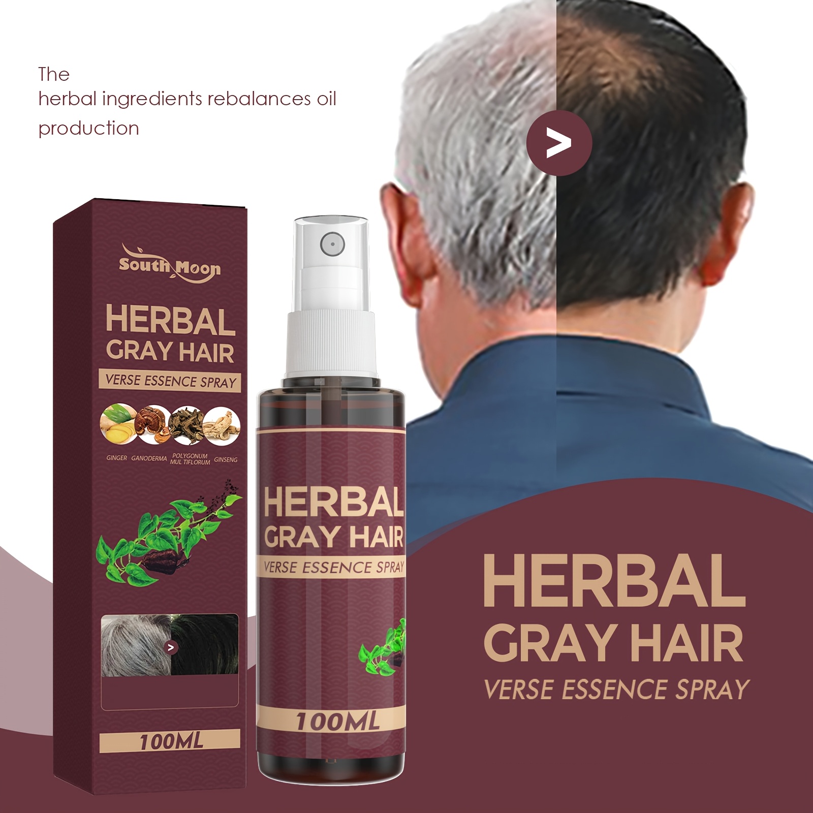 [2pcs Hair Care Spray] 2pcs Moisturizing Hair Care Spray | Containing Herbal Essence for Smooth Black Hair Dyeing, Turns White Hair into Black for Men and Women