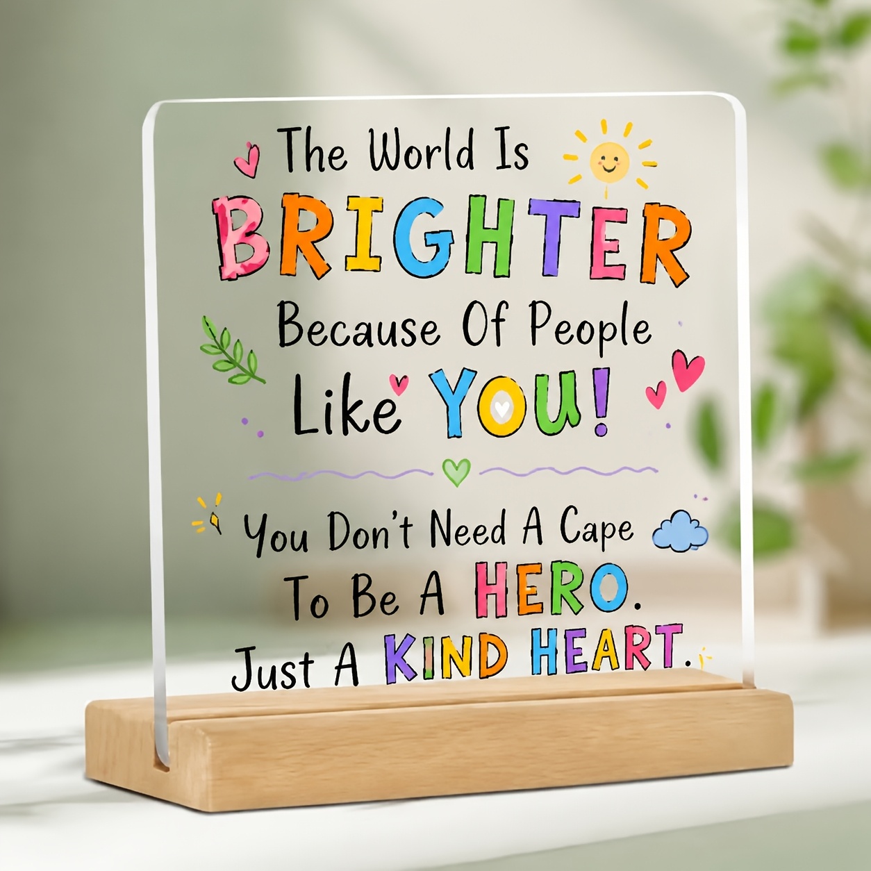TEMU 2d Flat, Gentle Thank You Quote Acrylic Stand With Wooden Base, Positive Energy Desktop Decoration, A Gift For Teachers / Nurses /