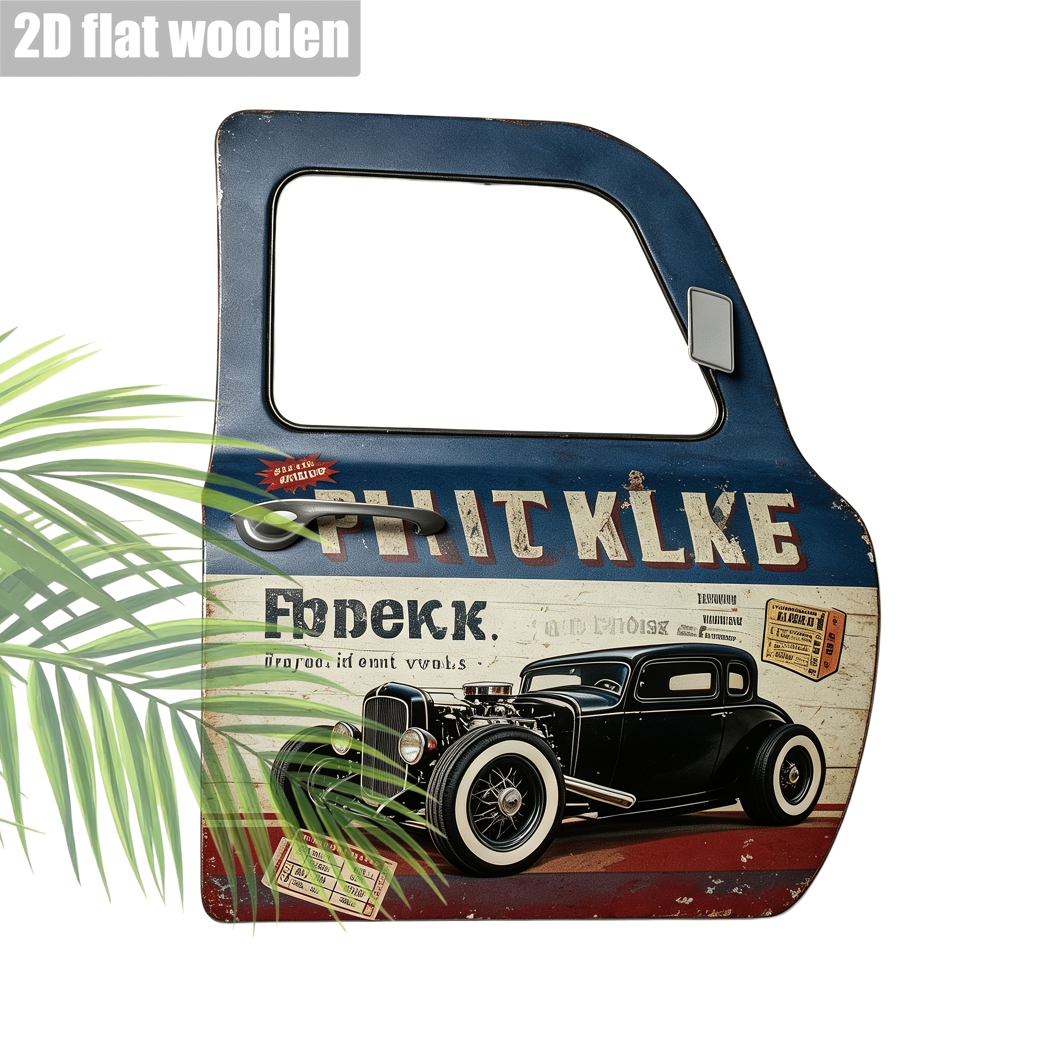 TEMU 2d Flat Vintage Car Wall Decor, Modified Car Old Style Truck Door Wooden Plaque, Industrial Style Retro Car Wall Art, Coffee Shop Garage Men's