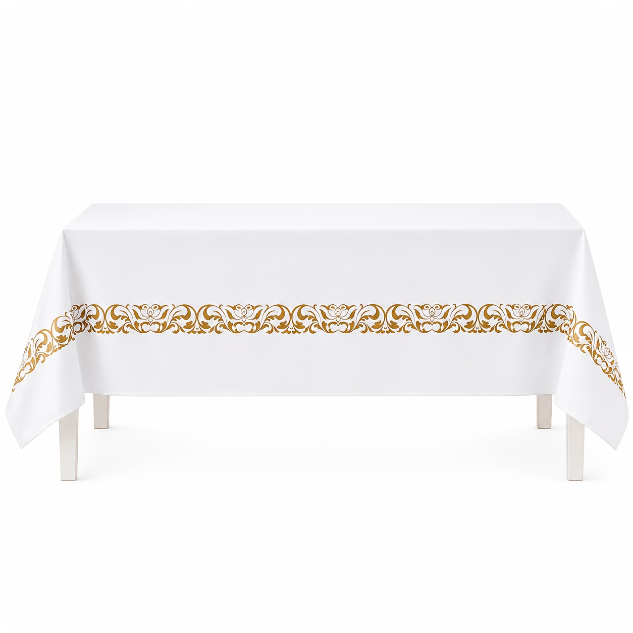 TEMU 1 nappe blanche à bordure dorée avec motif européen pour fête, 54X108 pouces, nappe rectangulaire jetable, parfaite pour mariage, fête