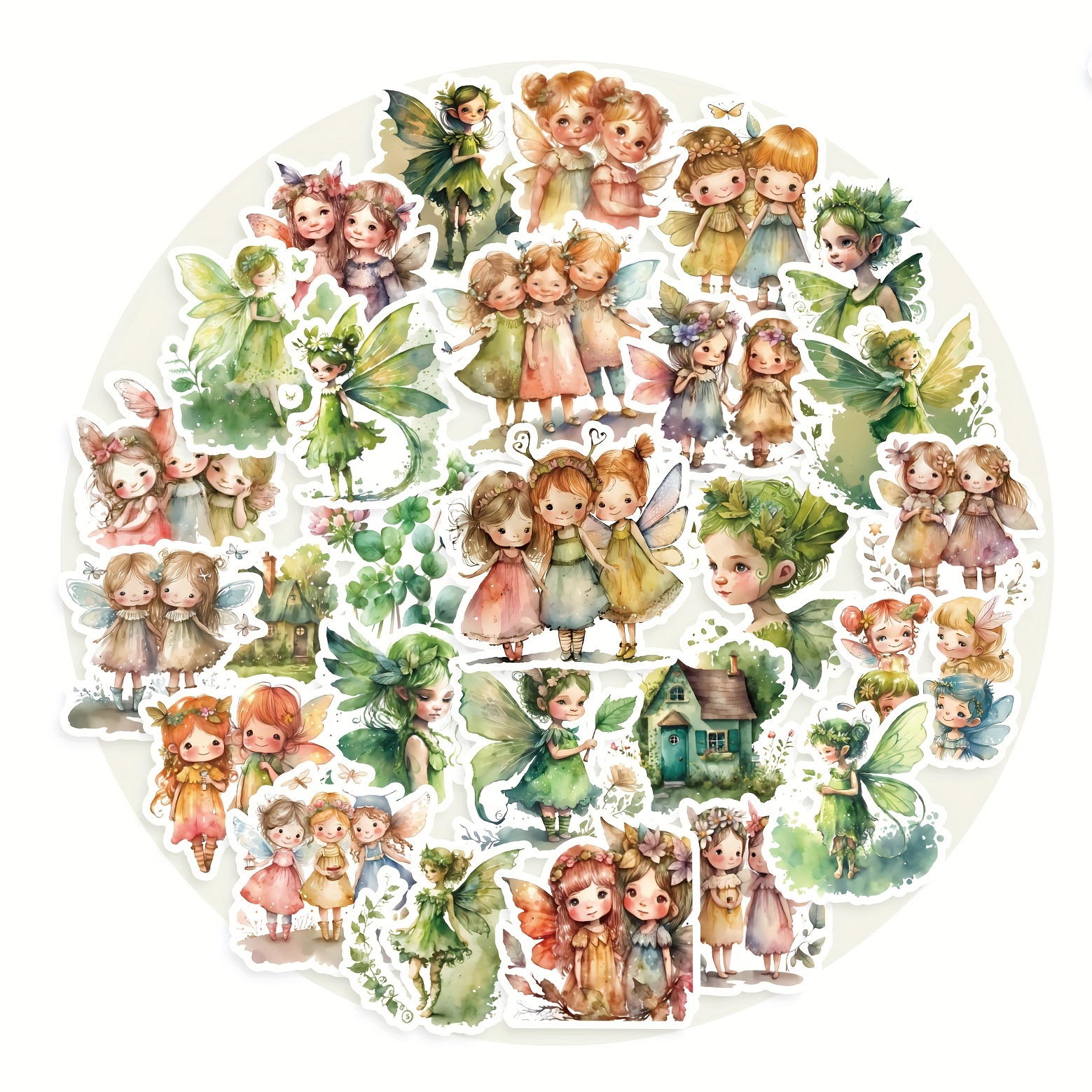 

66pcs Cartoon Stickers Fairies Little Spirits Stickers Green Forest Nature Theme Stickers For Water Bottle, Aesthetic Vinyl Waterproof Decals For Laptop Phone Art Journal Diy Crafts