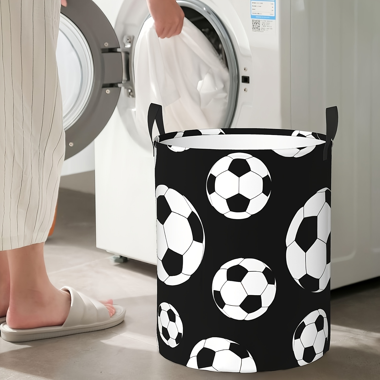 TEMU 1pc, Dokriy, Soccer Round Laundry Basket, Suitable For Bedroom Bathroom Laundry Room, Clothes Storage Basket, Laundry Basket, Laundry Baskets