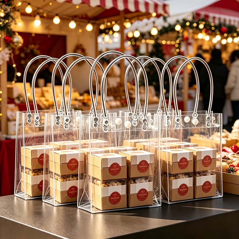 TEMU 10pcs Sacs Cadeaux Transparents en PVC avec Poignées, Sacs Réutilisables pour Mariage, Anniversaire, Cadeaux d'Invités, Fête Prénuptiale, Baby
