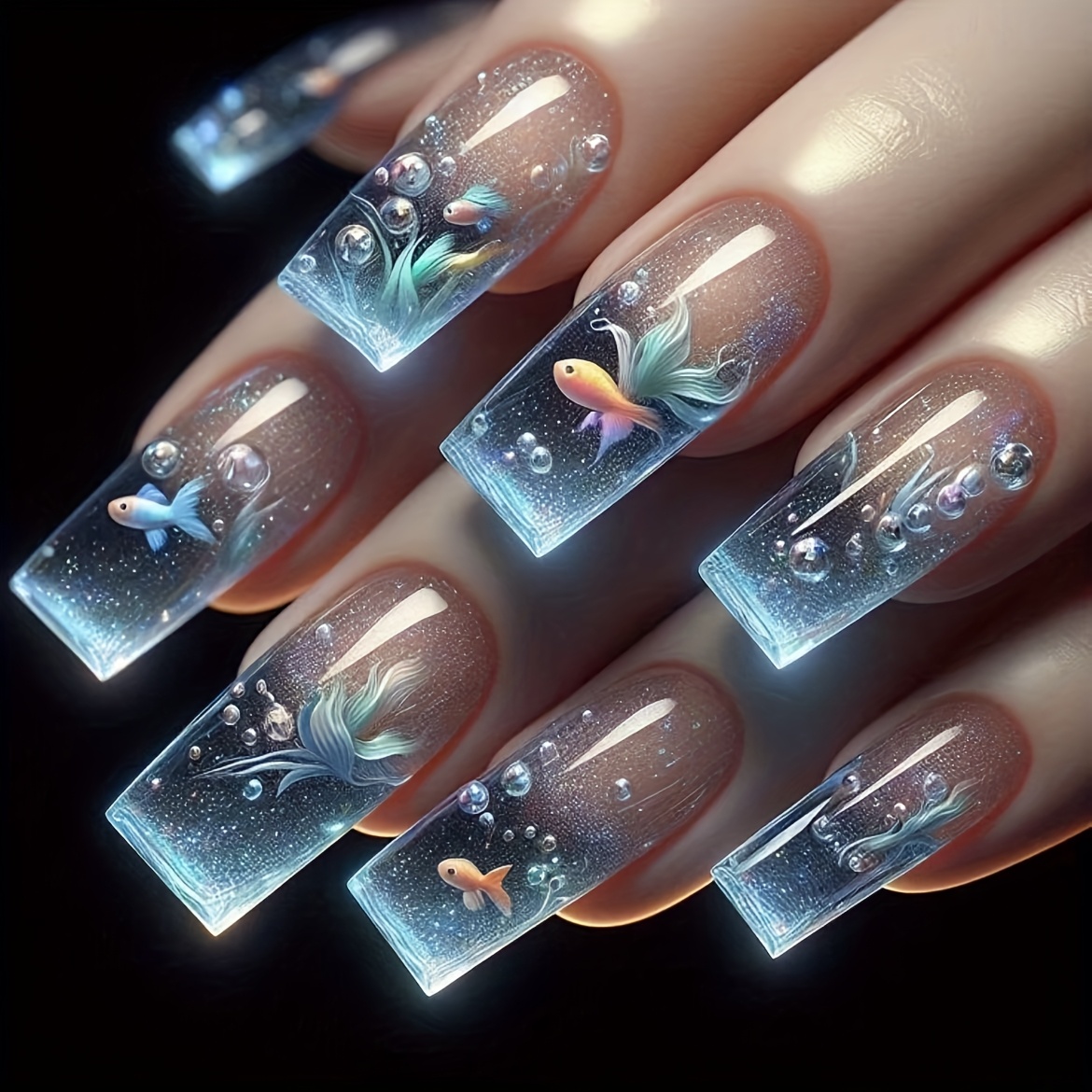 TEMU 48pcs Women's False Nails Mixed Color Nail Medium And Long With Underwater And Shiny Wearable Nail Gradient Detachable Press Used Repeatedly