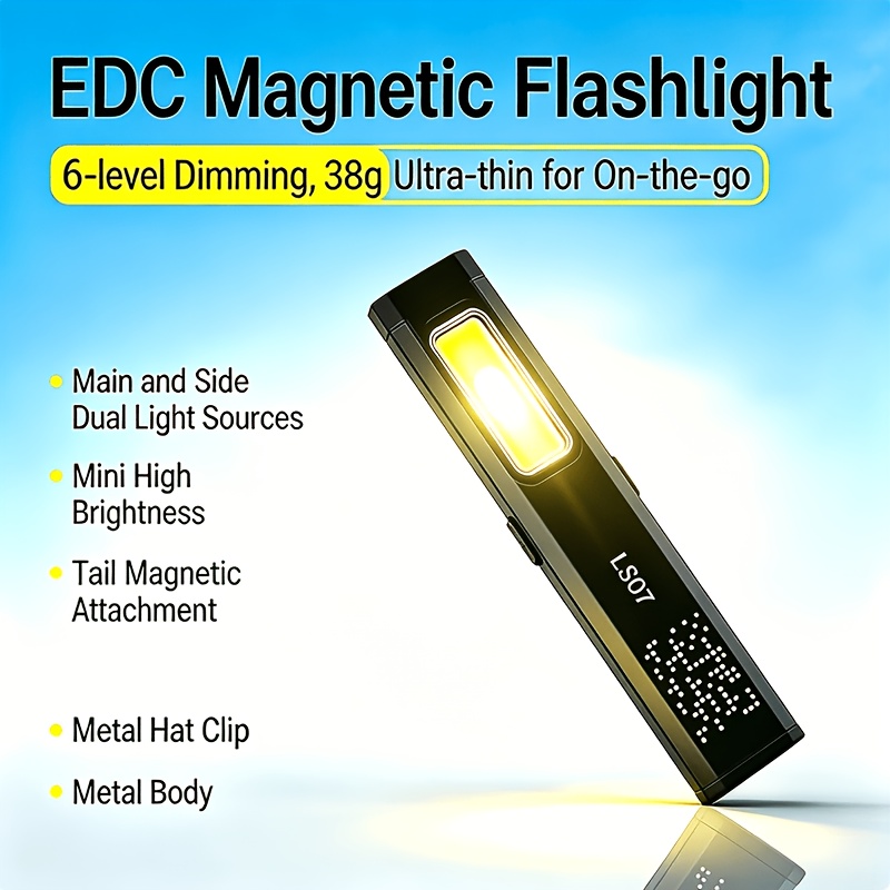TEMU Mini lampe de poche portable ultra-mince, rechargeable, longue , lumière puissante, lampe de travail magnétique pour réparation et entretien