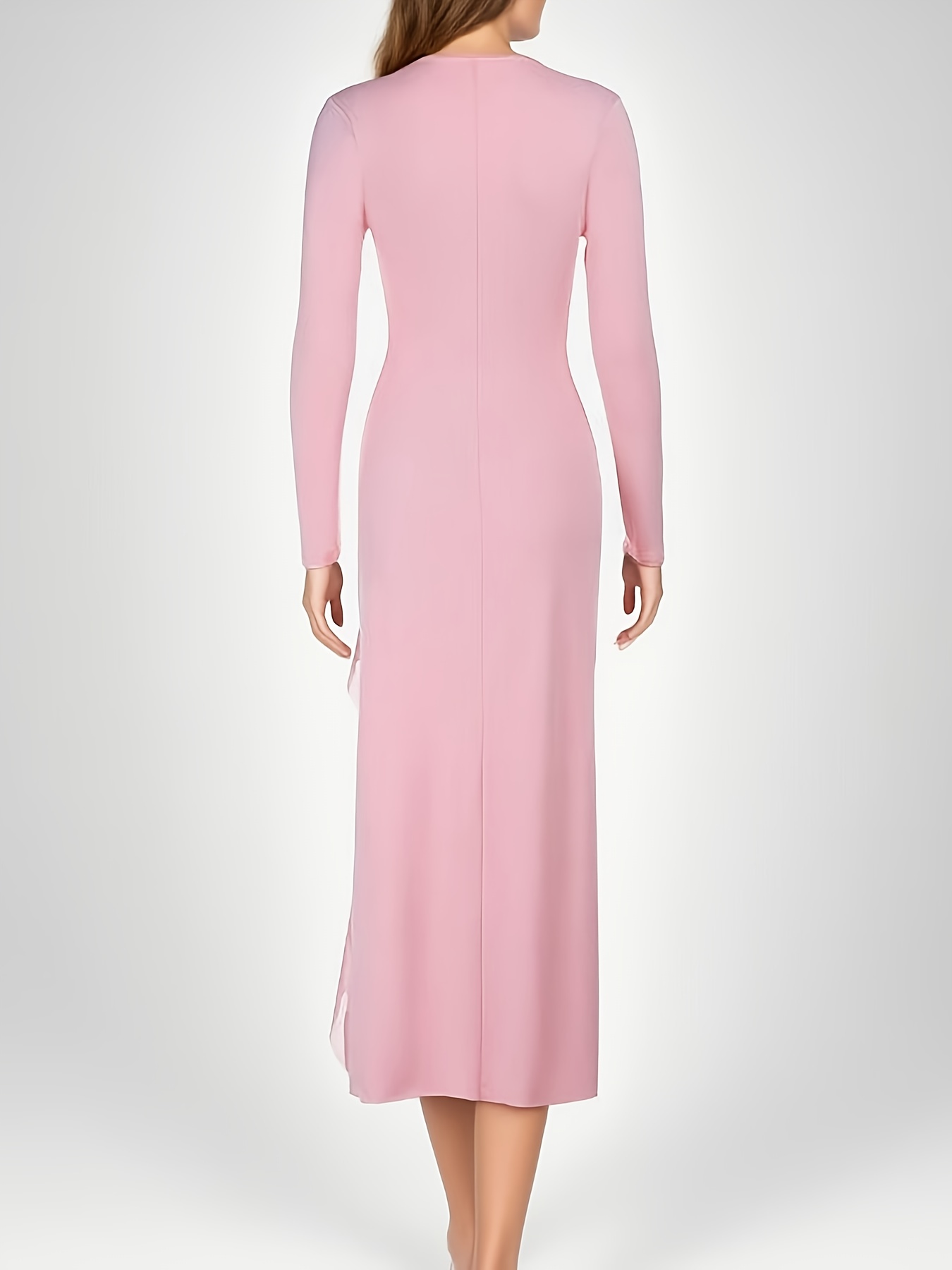 a pink deep v neck long sleeve fitted maxi dress cut lace - Temu Mauritius