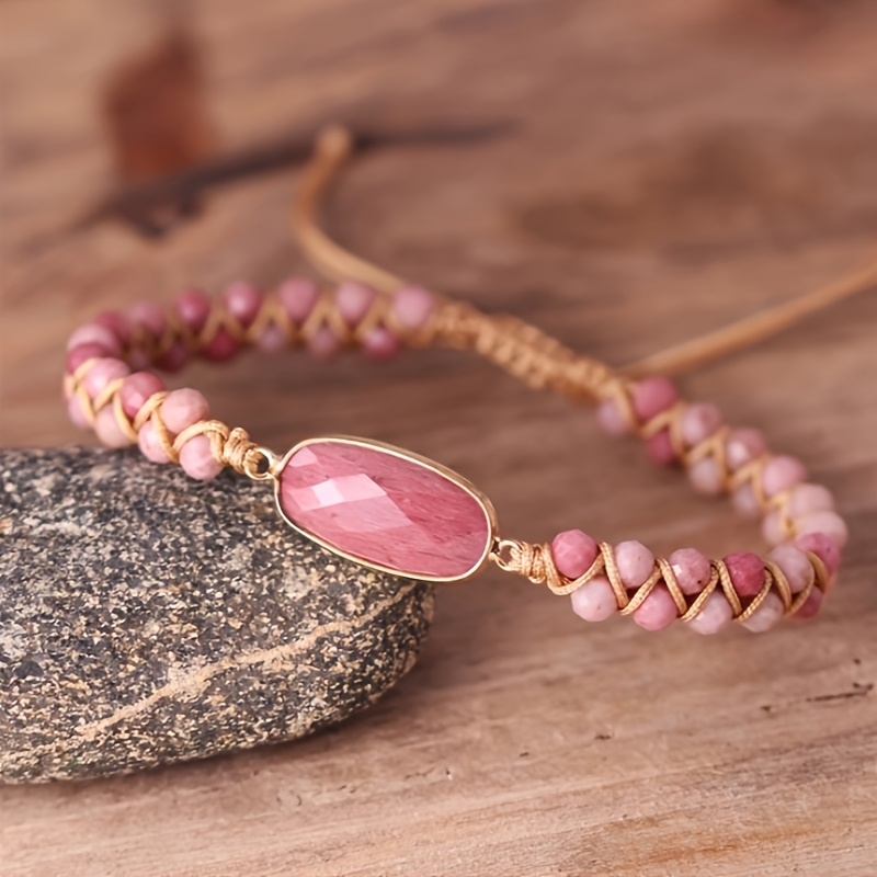E-shop Natürlicher Boho Rosa Charm Perlen Geflochtenes Armband Rosa Freundschaftsarmband Damenschmuck