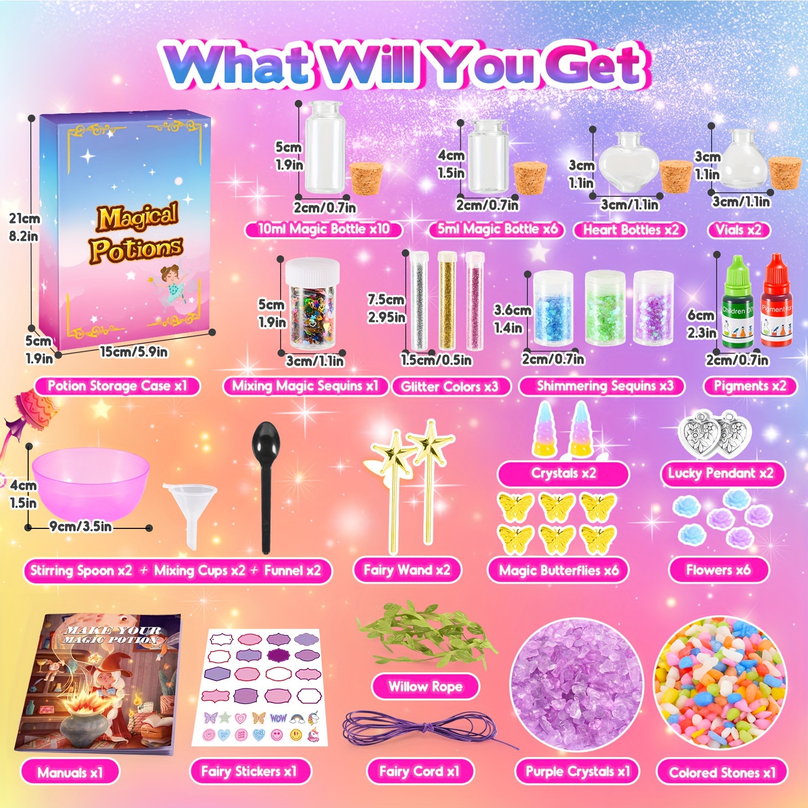 TEMU Magic Kits For Kids, Magical Science Experiment Kit For Girls Ages 6+, Mix 20 Bottles Toy Diy Crafts And Art Kits For Girls Creative Activity,