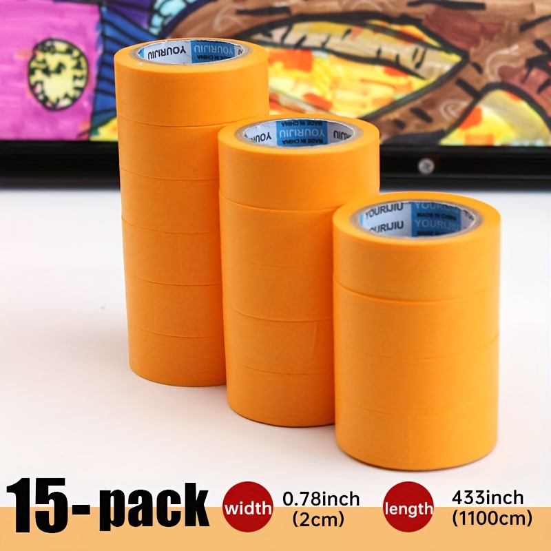 Image of 15-roll Japanese Washi Tape, 1.8cm Wide X 308m Long, Orange Masking Tape For Professional Painting, Masking Paper Tape For Model Spray Painting, Arts & Crafts Diy, Leaves No Residue