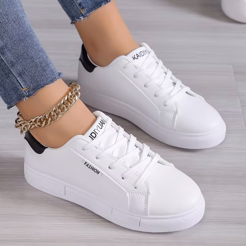 xahn low-top sneakers - round toe lace-up minimalist white, soft cushioned sole & / upper, - versatile for casual, office, casual attire | suitable for - & maintenance, women shoes details 0