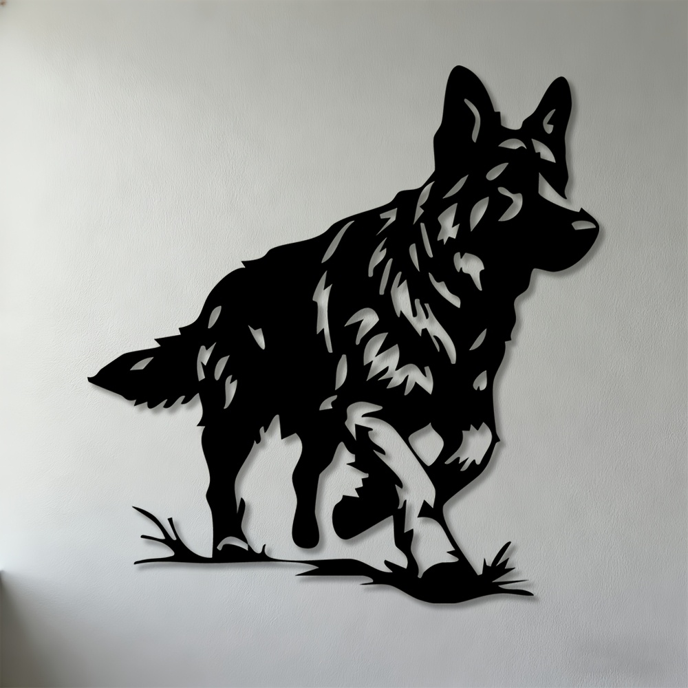 TEMU 2d Flat - 1pc, 2d Flat, Wall Sculptures, German Shepherd Metal Wall Art, Perfect For Living Room, Bedroom, Office, Hallway And Porch Decoration