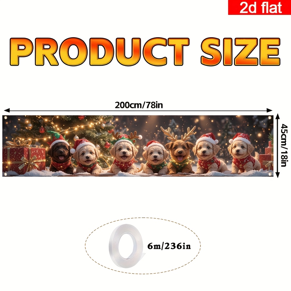 TEMU 2d Flat, 2d Flat - 2d Flat, 2d Flat - 1pc 2d Flat Merry Christmas Courtyard Sign Banner Made Of Polyester, Featuring Festive Dog Outfits And