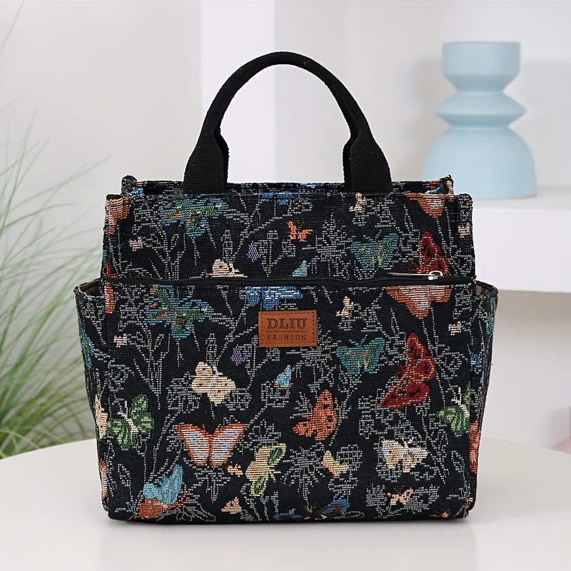 TEMU Nouveau sac fourre-tout de grande en tissu épais, sac à lunch avec couche isolante en feuille d'aluminium, sac bento, semi-fermé à fermeture
