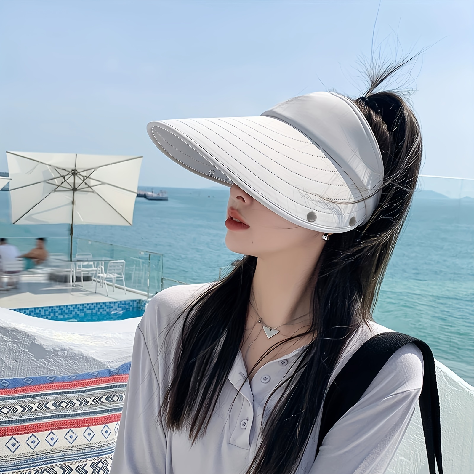 Summer for women ponytail visor uv protection bow beach hat outdoor ladies  wide brim sunshade hat