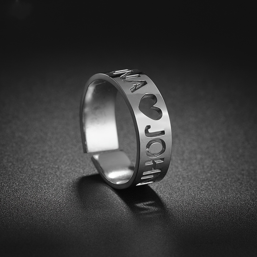 TEMU Anillo personalizado ajustable de acero inoxidable dorado, grabado con un y diseño de - Joyería elegante personalizada para mujer, para outfits