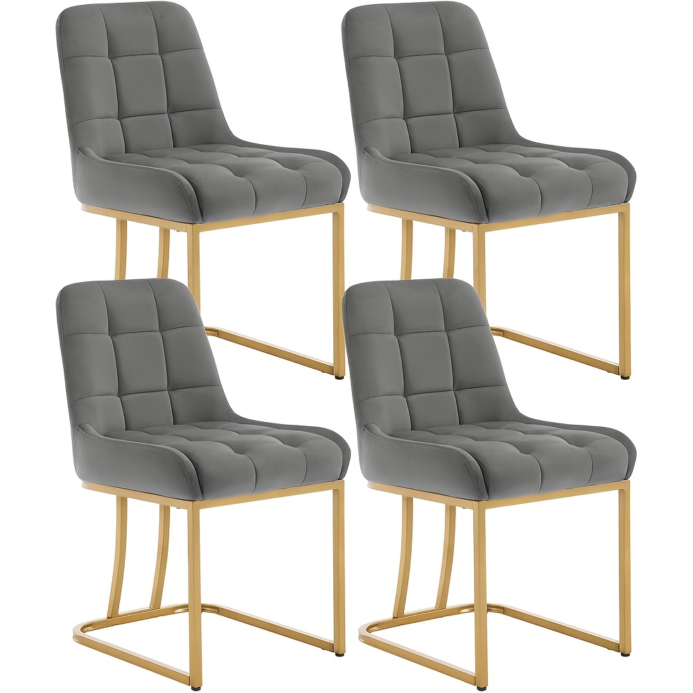 4pcs Dining Room Chair Velvet Kitchen Chair, Arched Metal Frame Upholstered Chair With Backrest, Living Room Chair Cosmetic Chair