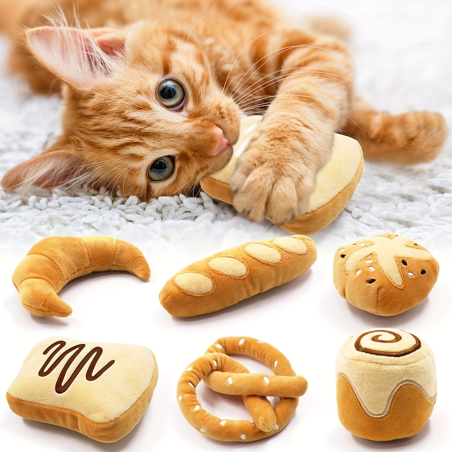 

Bread Pet Toys Cat Toys For Indoor Cats Interactive Toys For Kitten Chew Toys Baguette Croissant Bun Cinnamon Roll Plush Pet Birthday Presents