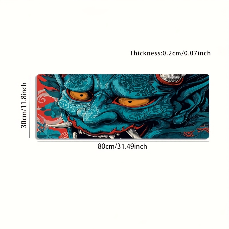 TEMU 1pc Large Size Mouse Pad, Japanese Oni Red Style Pattern, Non-slip Rubber Bottom Large Size Desk Mat Office Desk Accessory, Pc Decor Accessory