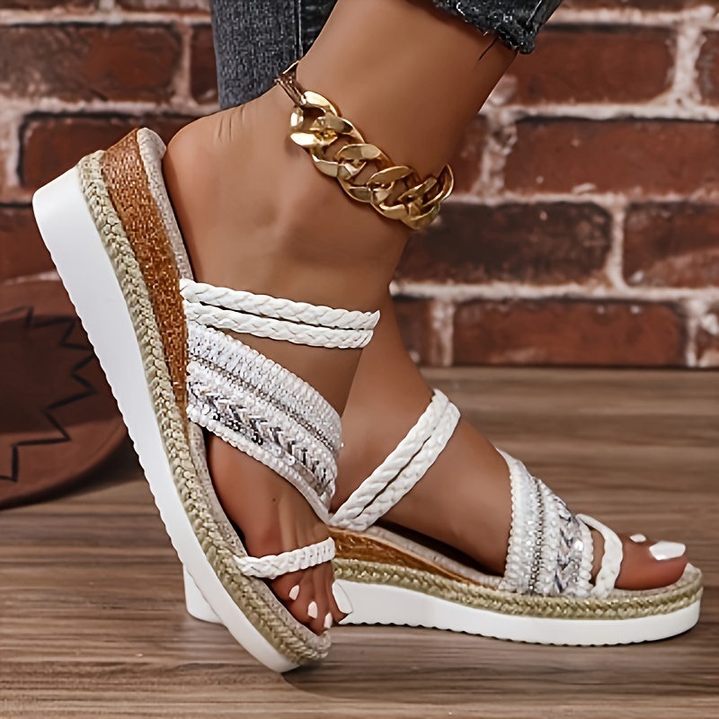 

Women's Braided Wedge Sandals, Casual Open Toe Platform Shoes, Comfortable Slip On Sandals