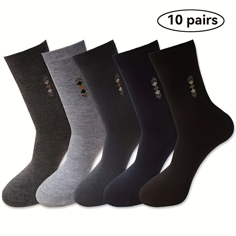 Image of 5/10 Pairs Men's Sweat-absorbent Mid-calf Socks, Durable And Wear-resistant, Comfortable And Breathable, Elastic Business Socks, Wear, Sweat-resistant