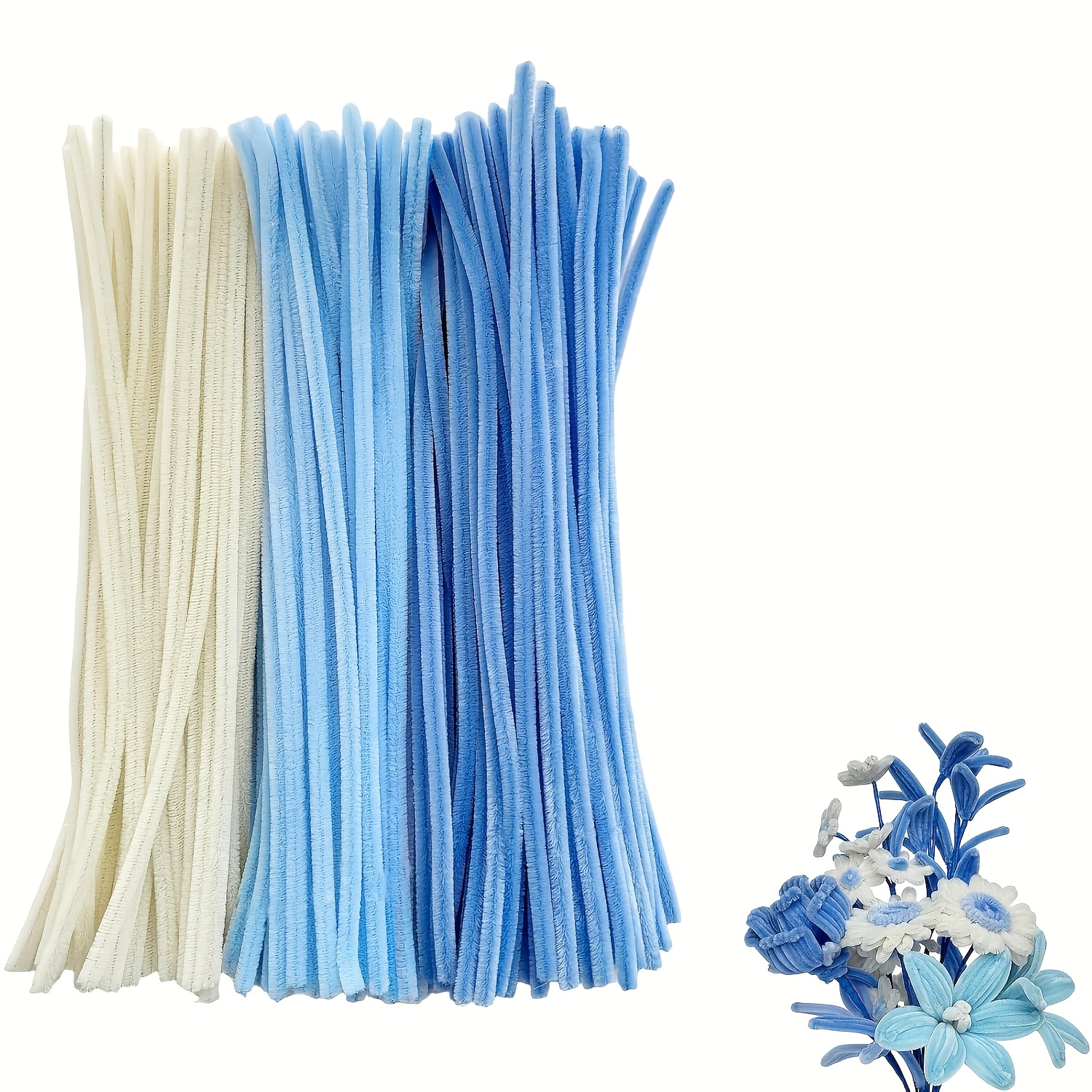 TEMU 150pcs Blue And White Tube Cleaner Flower Set, Upgraded Craft Kit, Suitable For Mother's Day, Graduation Ceremony, Valentine's Day, And Holiday