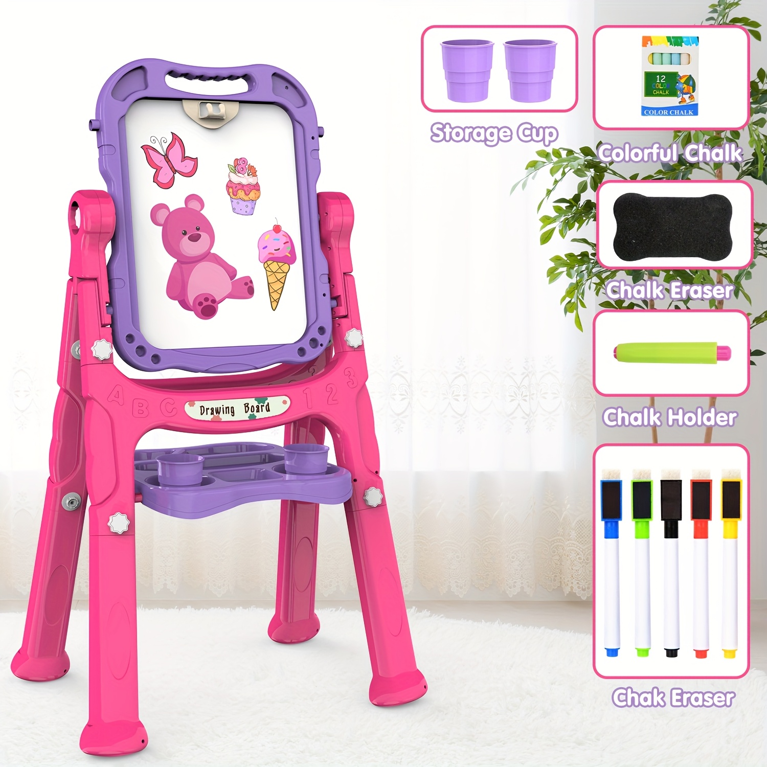     adjustable art easel with dual magnetic boards accessories perfect gift   3 6 durable pp material multicolor   winter new year 0