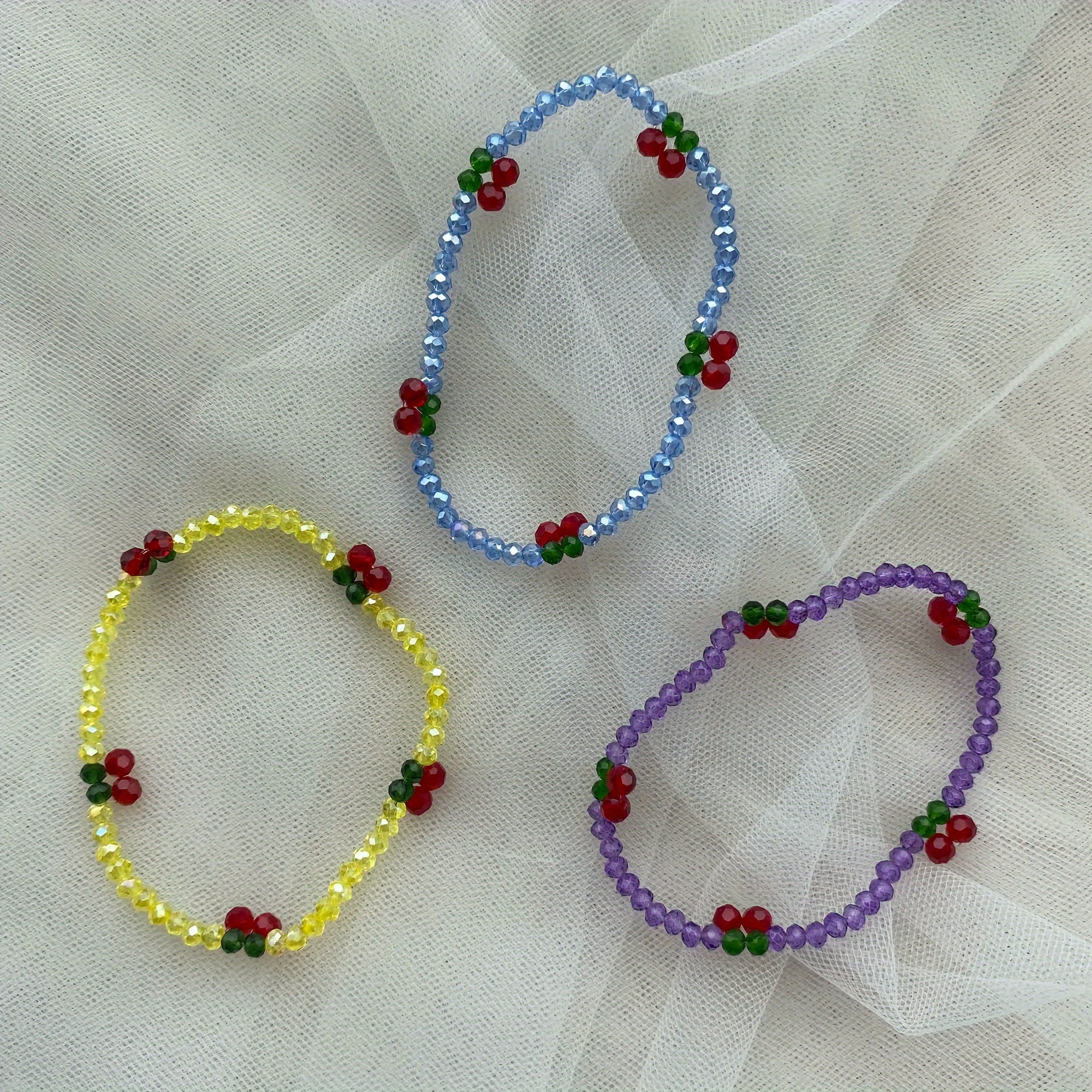 3pcs Cherry Bead Bracelet Set